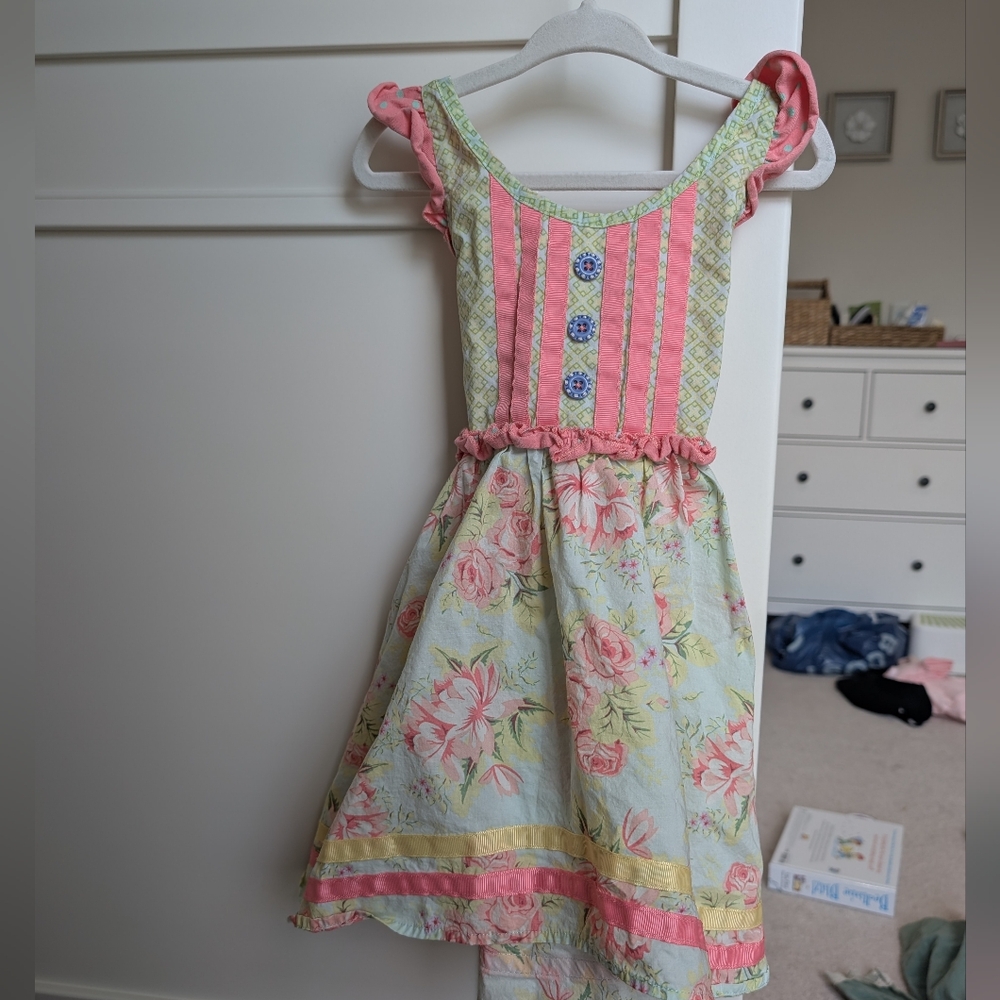 Floral Pink and Green Kids Dress